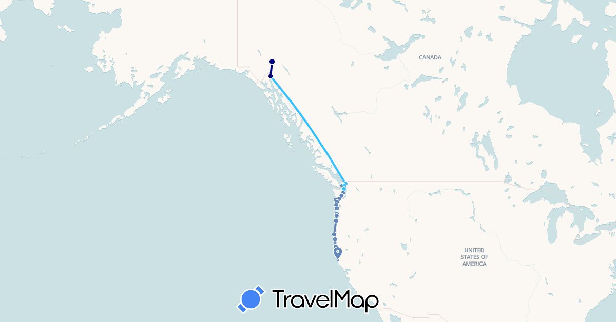 TravelMap itinerary: driving, cycling, boat in United States (North America)